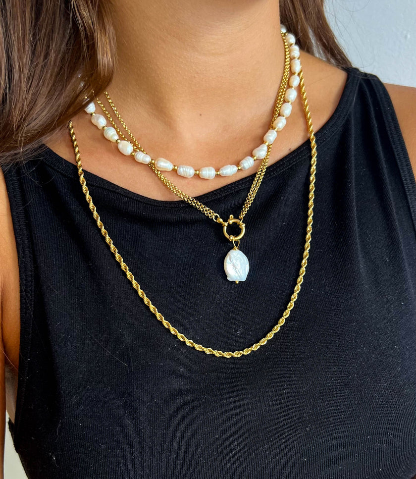 Colar em Aço Duplo 2 em 1 com Pérola Removível