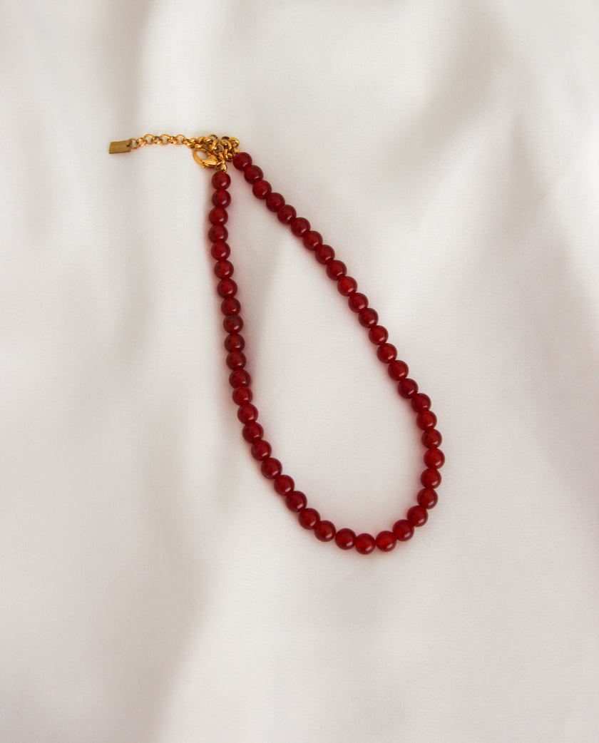 Conjunto Colares em Aço e Pedras Naturais Bordô