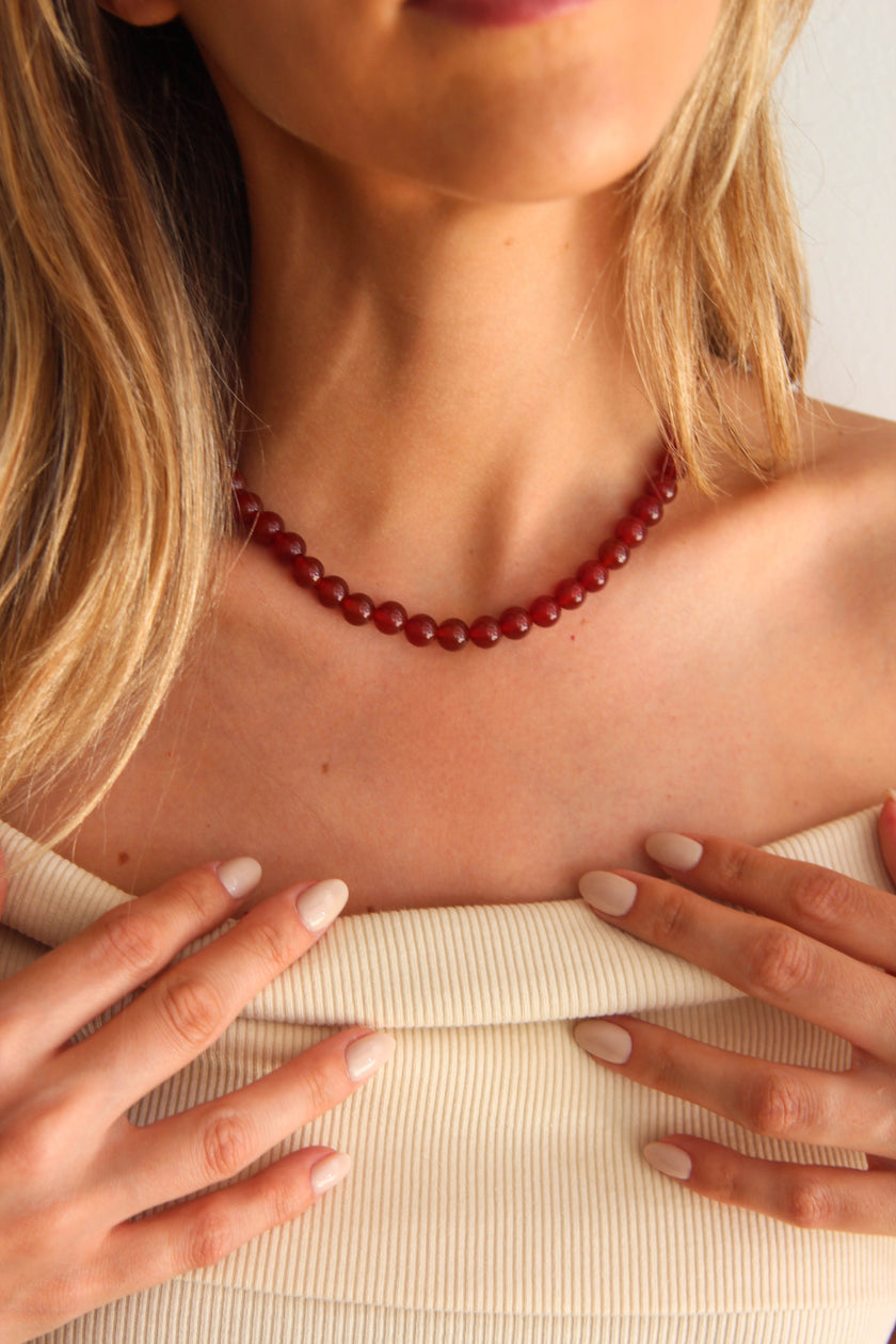 Colar de Pedras Naturais Ágata Cornalina Bordô