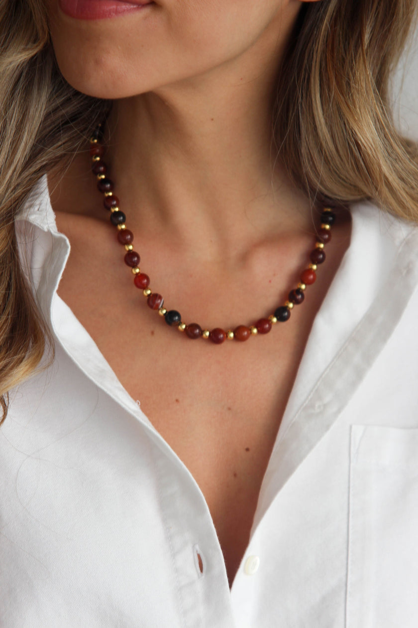 Colar de Pedras Naturais Ágata em Tons Castanho