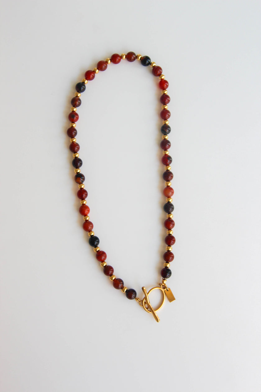 Colar de Pedras Naturais Ágata em Tons Castanho