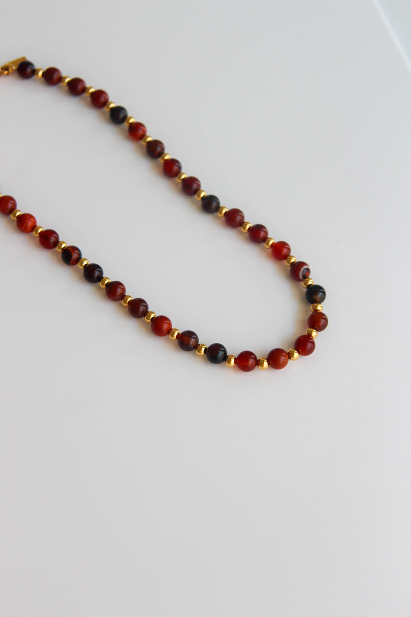 Colar de Pedras Naturais Ágata em Tons Castanho