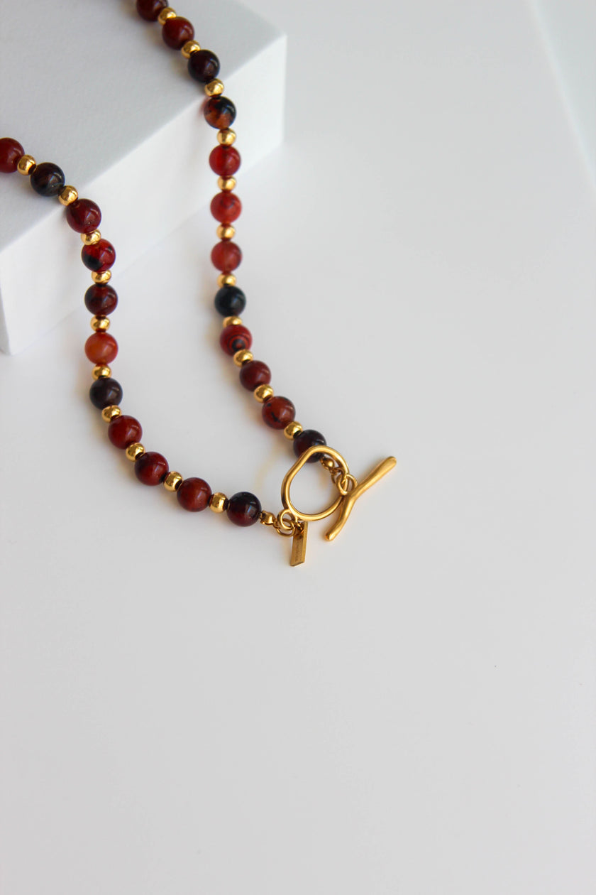 Colar de Pedras Naturais Ágata em Tons Castanho