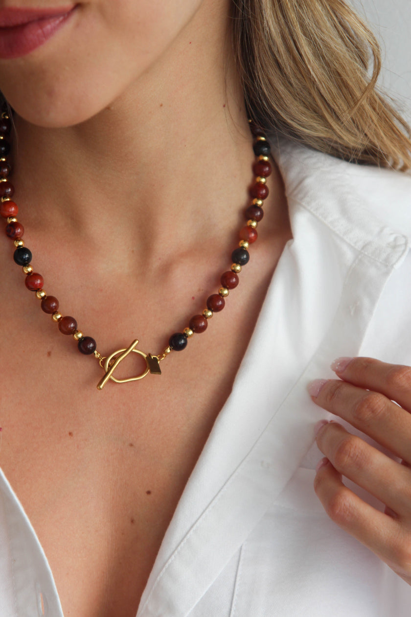 Colar de Pedras Naturais Ágata em Tons Castanho