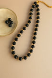 Colar de Pedras Pretas Ónix e Esferas em Aço