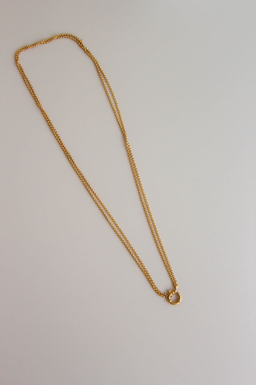 Colar em Aço Comprido 2 em 1 com Pedra Ágata Castanha e Folha em Aço