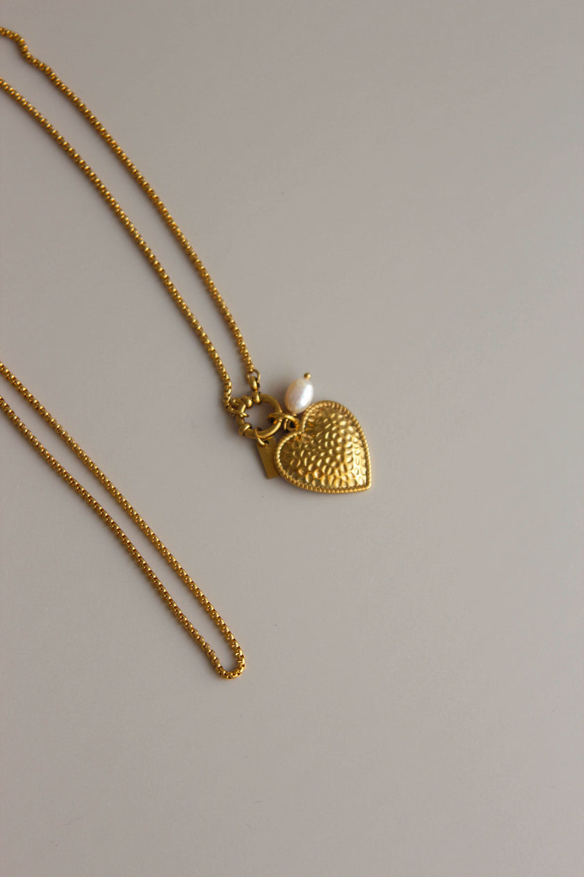 Colar em Aço Comprido 3 em 1 com Coração e Pérola Removíveis