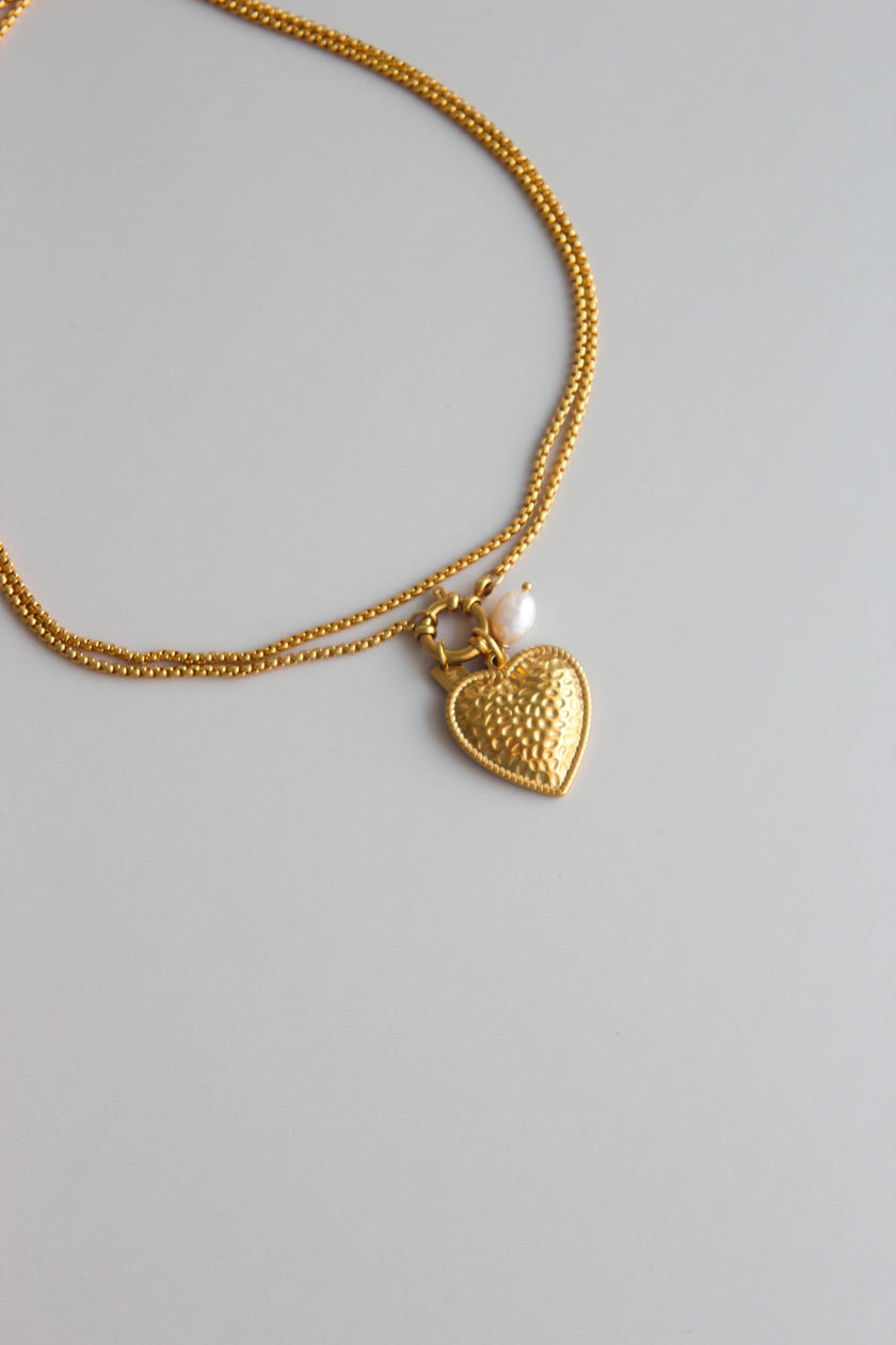 Colar em Aço Comprido 3 em 1 com Coração e Pérola Removíveis
