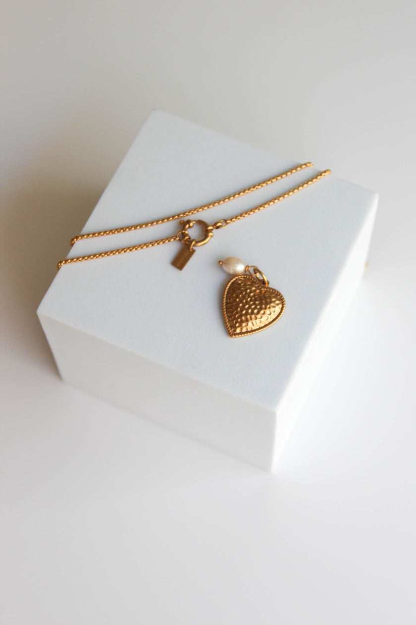 Colar em Aço Comprido 3 em 1 com Coração e Pérola Removíveis