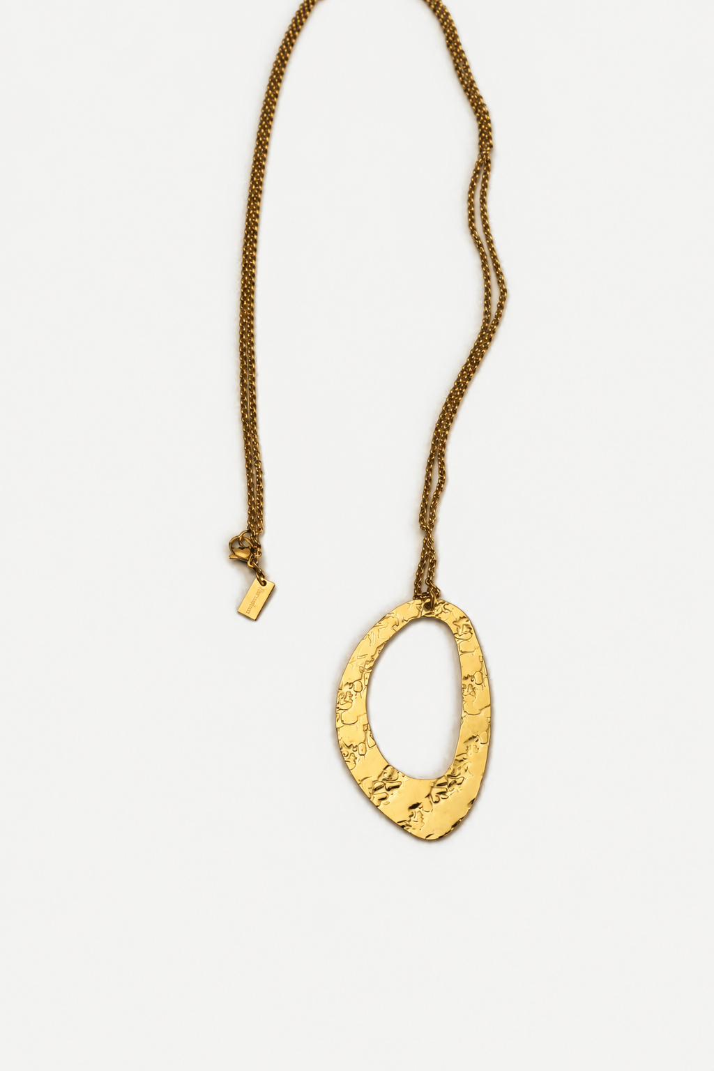 Colar em Aço Dourado 2 em 1 Comprido com Medalha Oval Texturizada