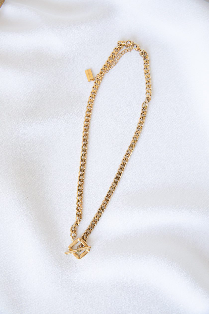 Contemporary Double Gold Plated Steel Necklace with Round Clasp
