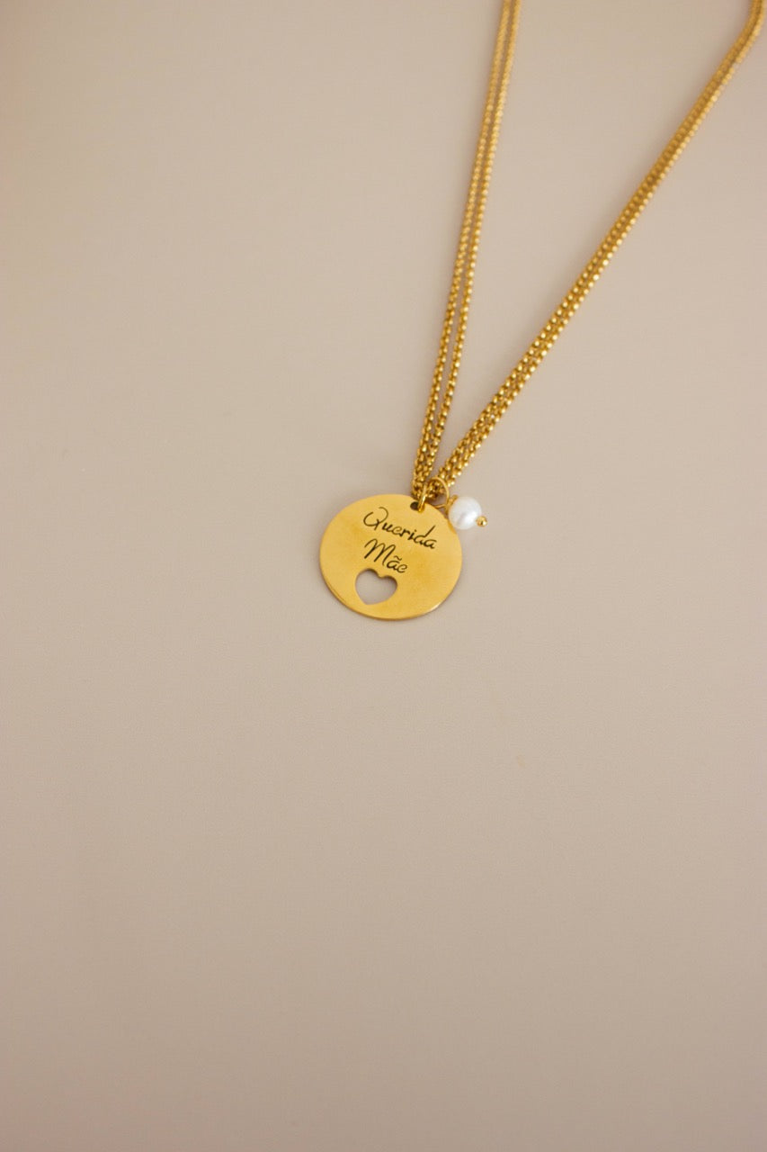 Colar em Aço Dourado Duplo com Frase 