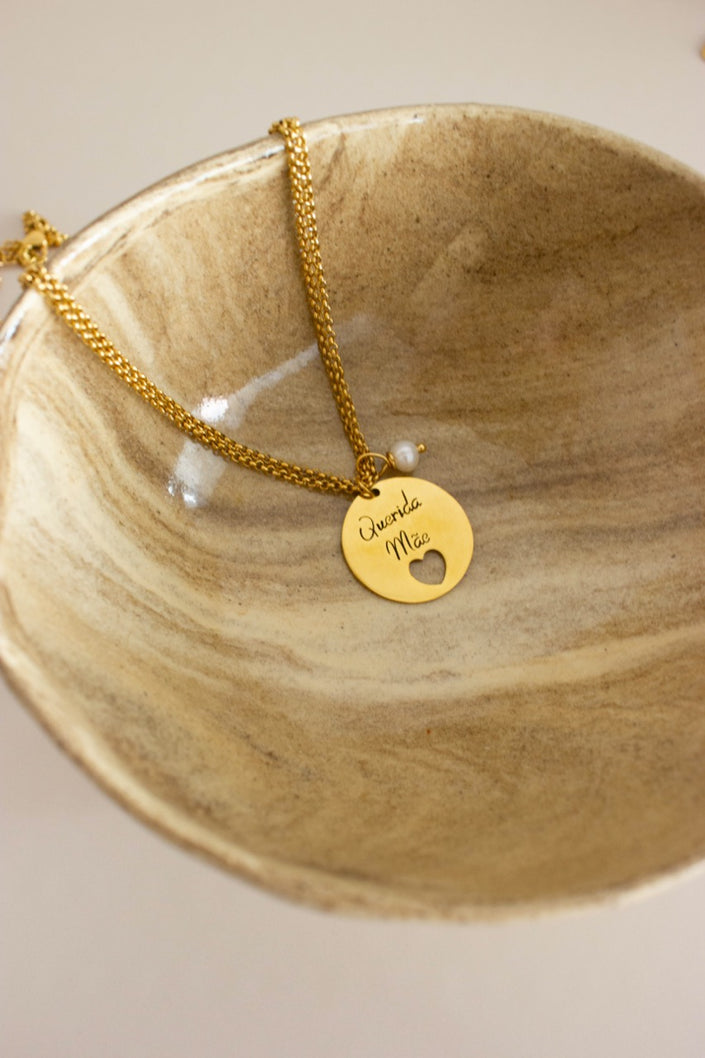 Colar em Aço Dourado Duplo com Frase 