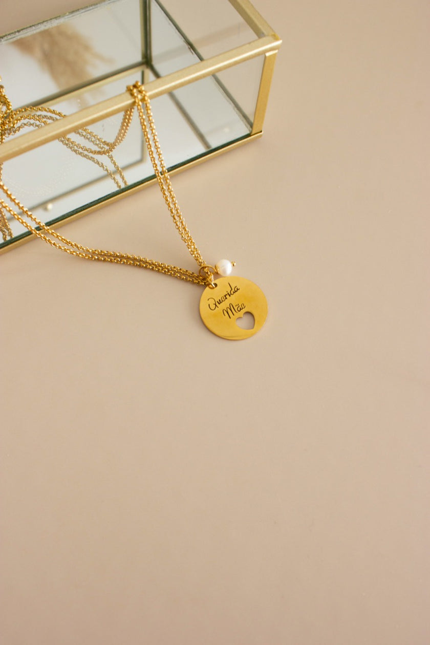 Colar em Aço Dourado Duplo com Frase 