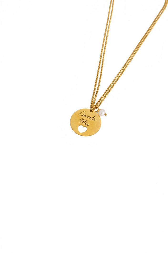 Colar em Aço Dourado Duplo com Frase 