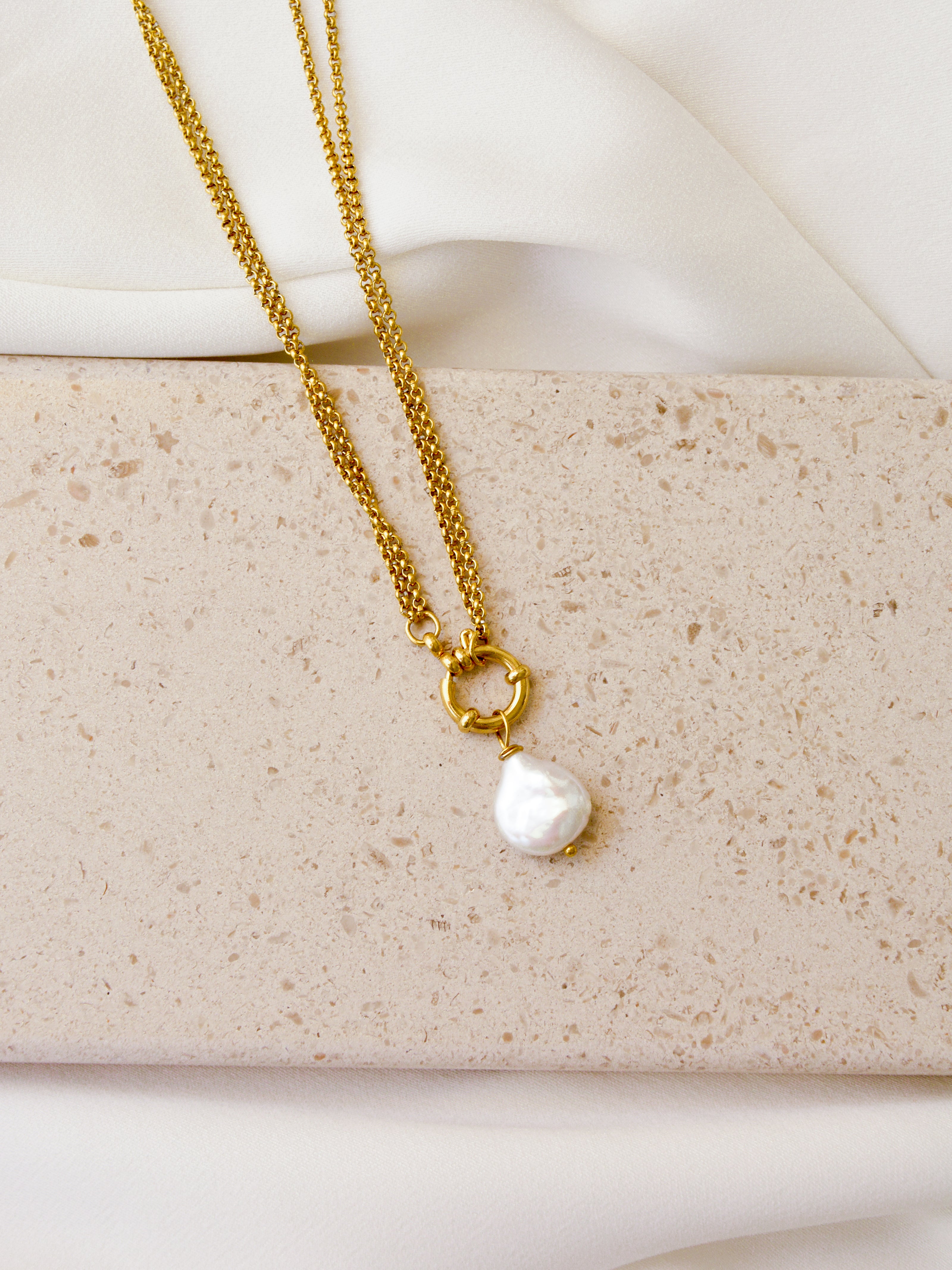 2 in 1 Double Steel Necklace with Removable Pearl