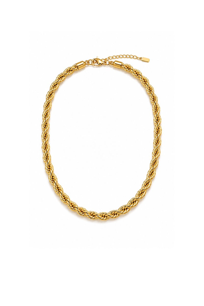 Colar em Aço Entrelaçado Dourado ou Prateado com 6mm de espessura
