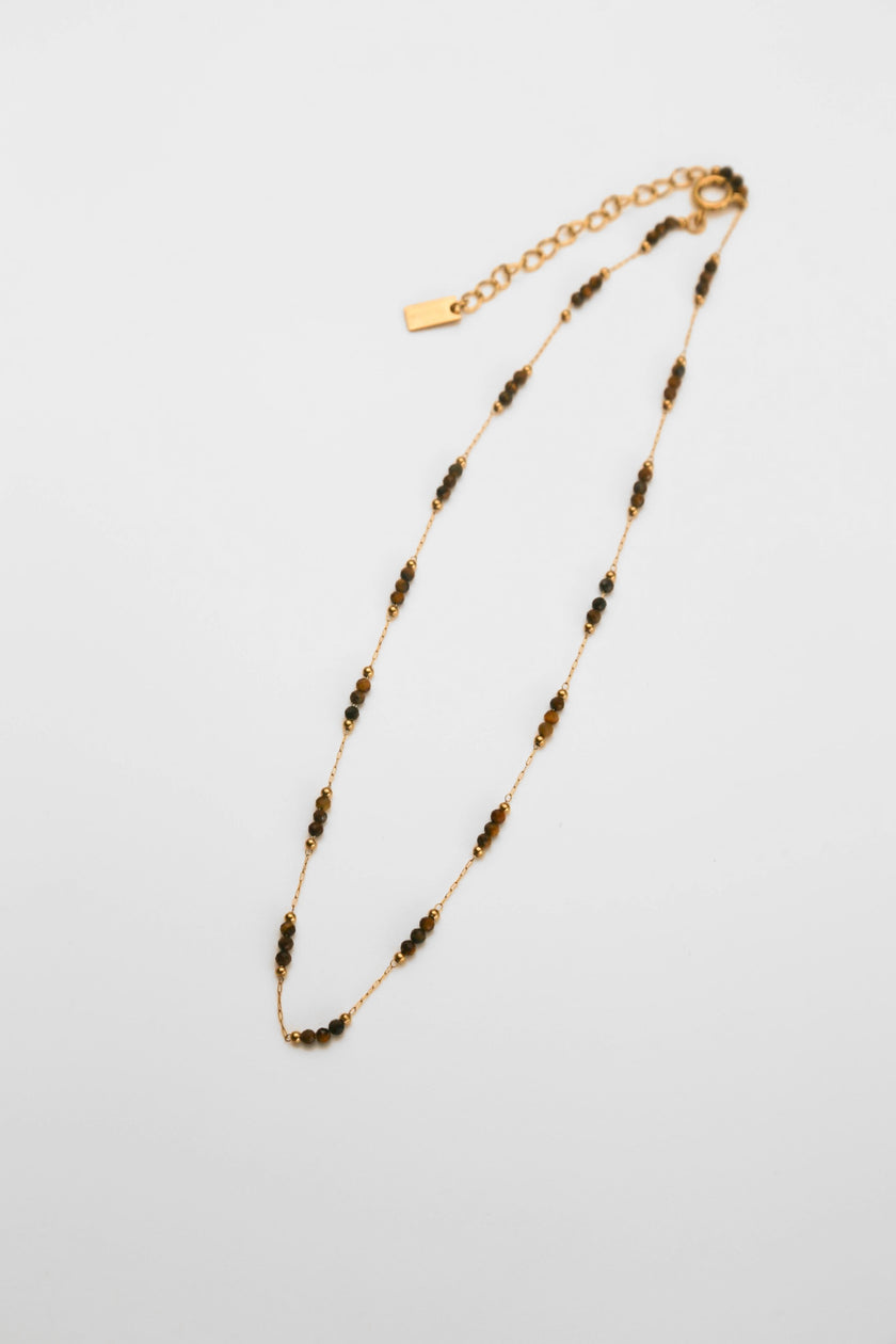 Colar em Aço com Pedrinhas Olho de Tigre