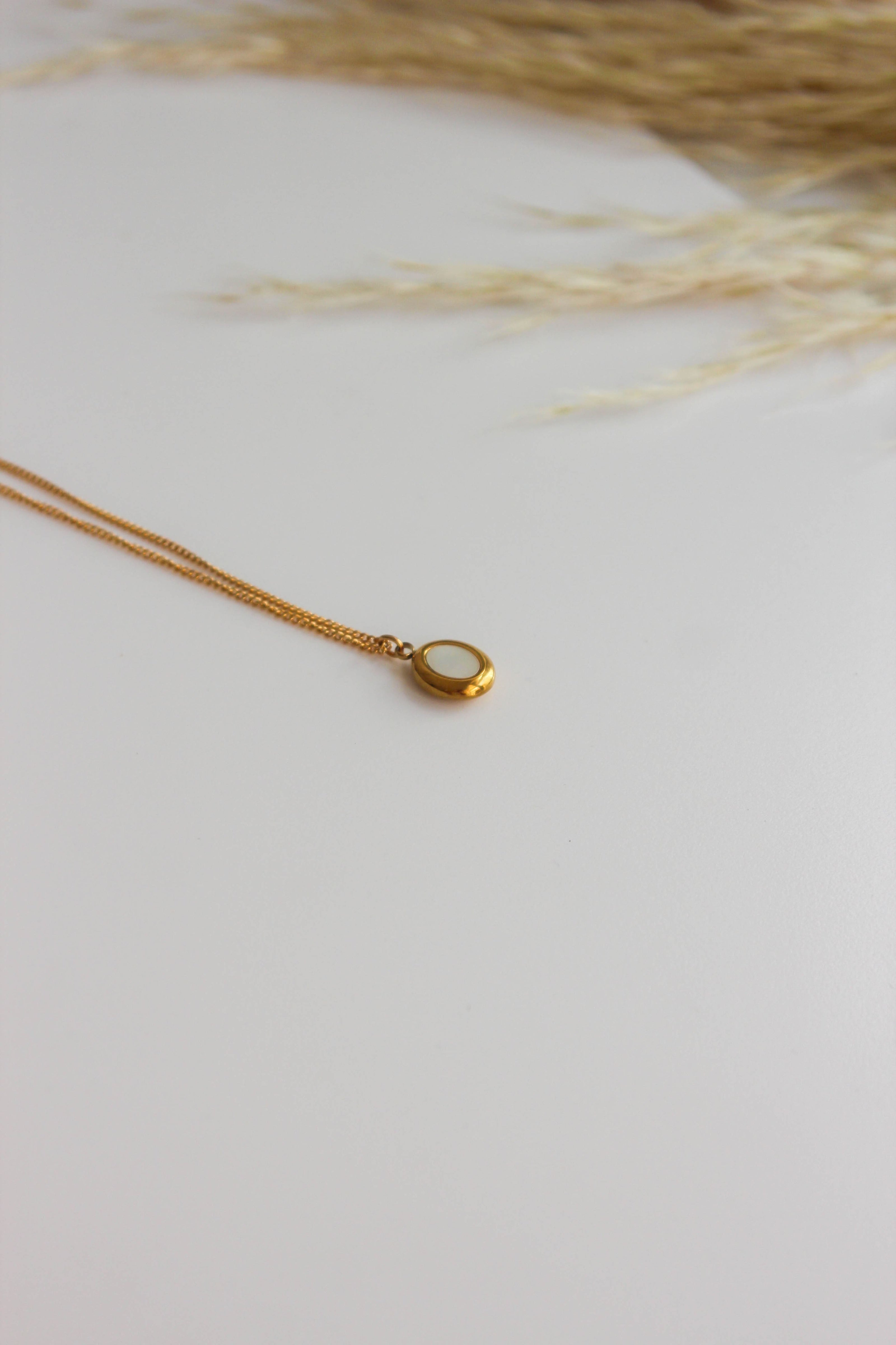 Colar em Aço com Pendente Oval Pequenino Madrepérola