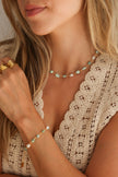Pulseira em Aço com Pérolas Naturais e Ágata em Tons de Verde
