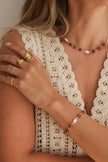 Pulseira em Aço com Pérolas Naturais e Ágata em Tons de Vinho
