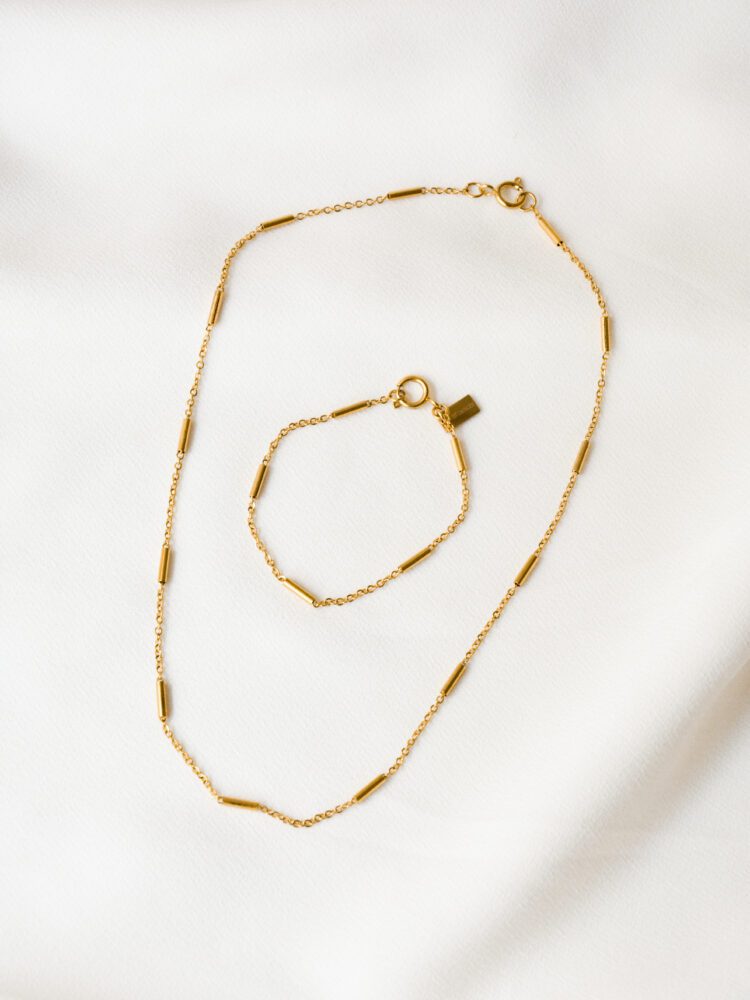 Conjunto em Aço Colar e Pulseira com Cilindros