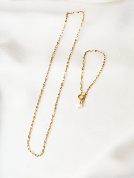 Conjunto em Aço Colar e Pulseira com Malha Rectangular Pequenina