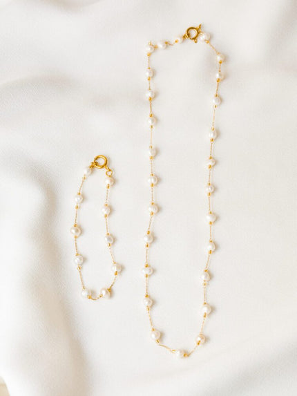 Conjunto em Aço Colar e Pulseira com Pérolas de Água Doce