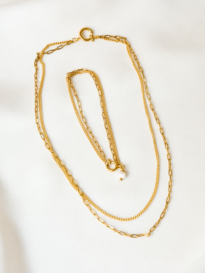 Conjunto Minimalista em Aço Colar e Pulseira Duplos