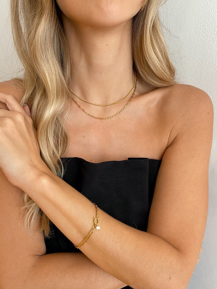 Conjunto Minimalista em Aço Colar e Pulseira Duplos