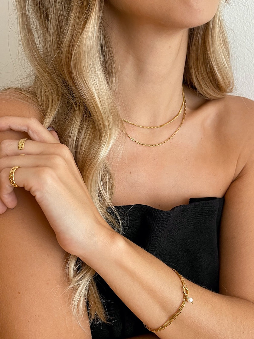 Conjunto Minimalista em Aço Colar e Pulseira Duplos