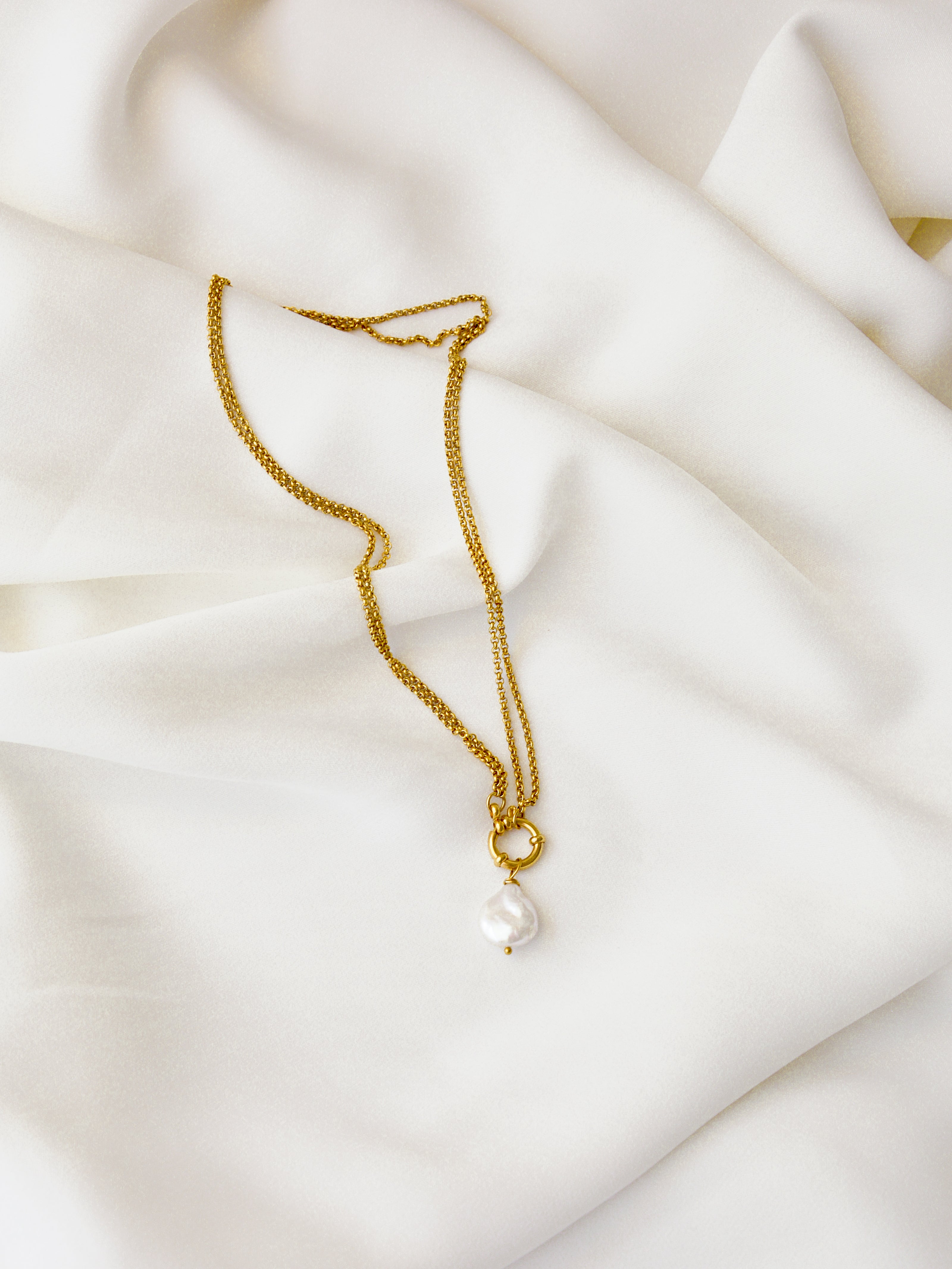2 in 1 Double Steel Necklace with Removable Pearl