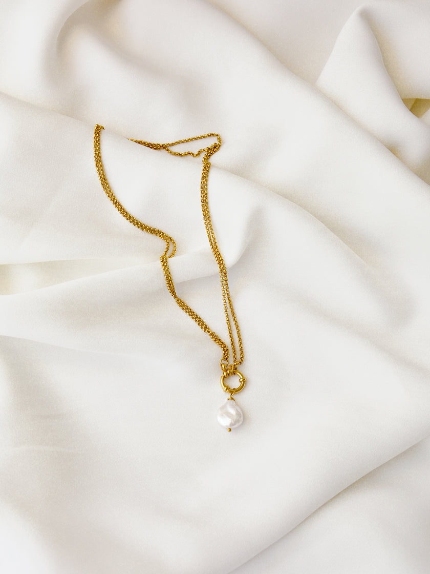 Colar em Aço Duplo 2 em 1 com Pérola Removível