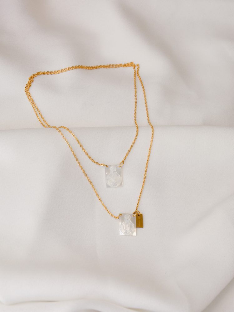 Steel Scapular with Mother of Pearl Saint