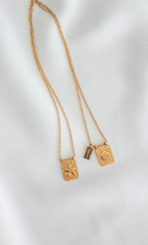 Escapulário em Aço Dourado 2 em 1 com Concha e Estrela do Mar