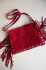 Mala de Pele Bordô com Tachas e Franjas