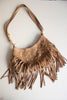 Mala de Pele Castanha com Tachas e Franjas
