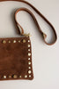 Mala de Pele Pequena Castanha com Tachas