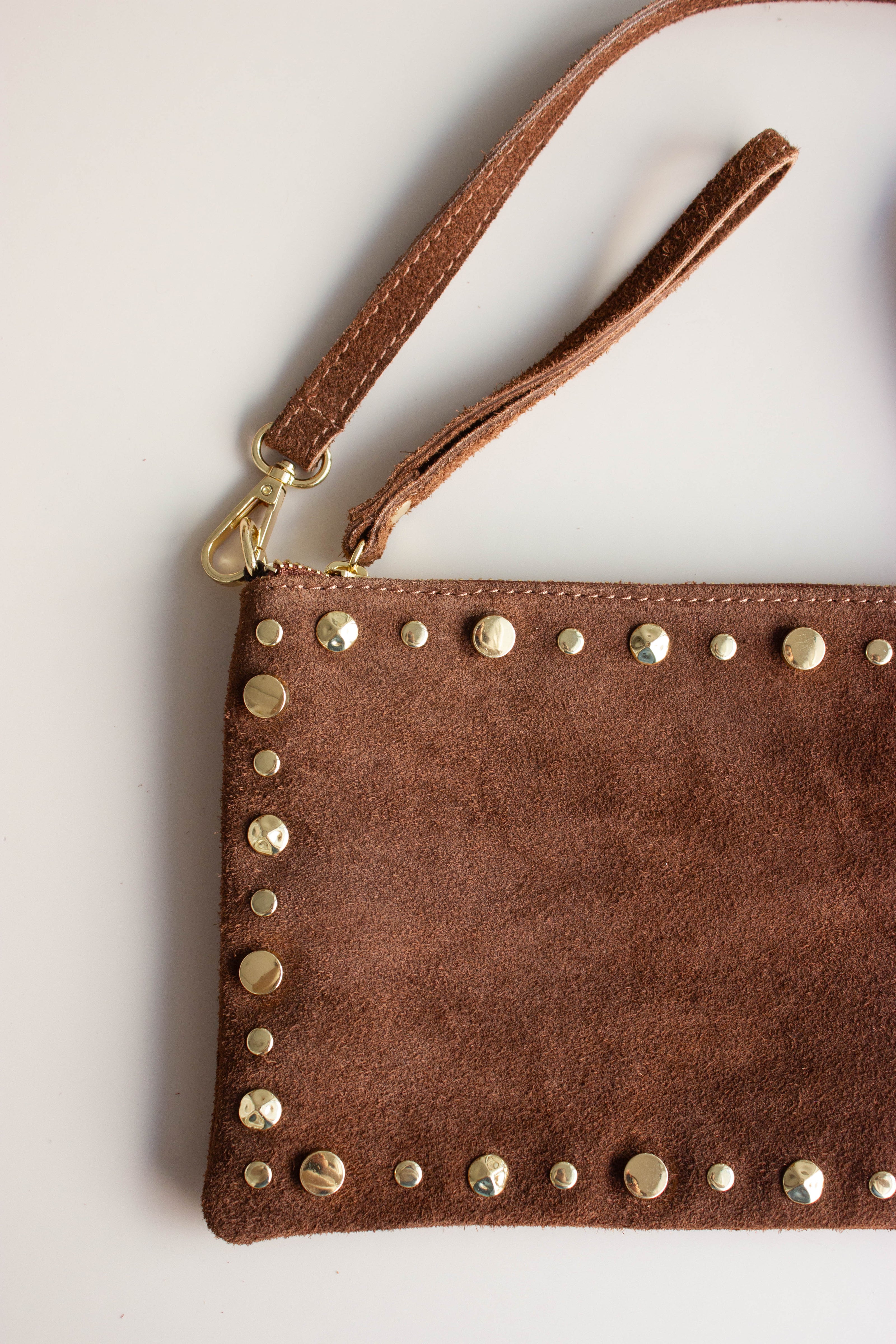 Mala de Pele Pequena Castanha com Tachas