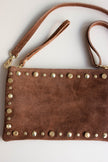 Mala de Pele Pequena Castanha com Tachas