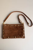 Mala de Pele Pequena Castanha com Tachas