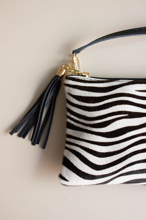 Mala de Pele Pequena Padrão Zebra