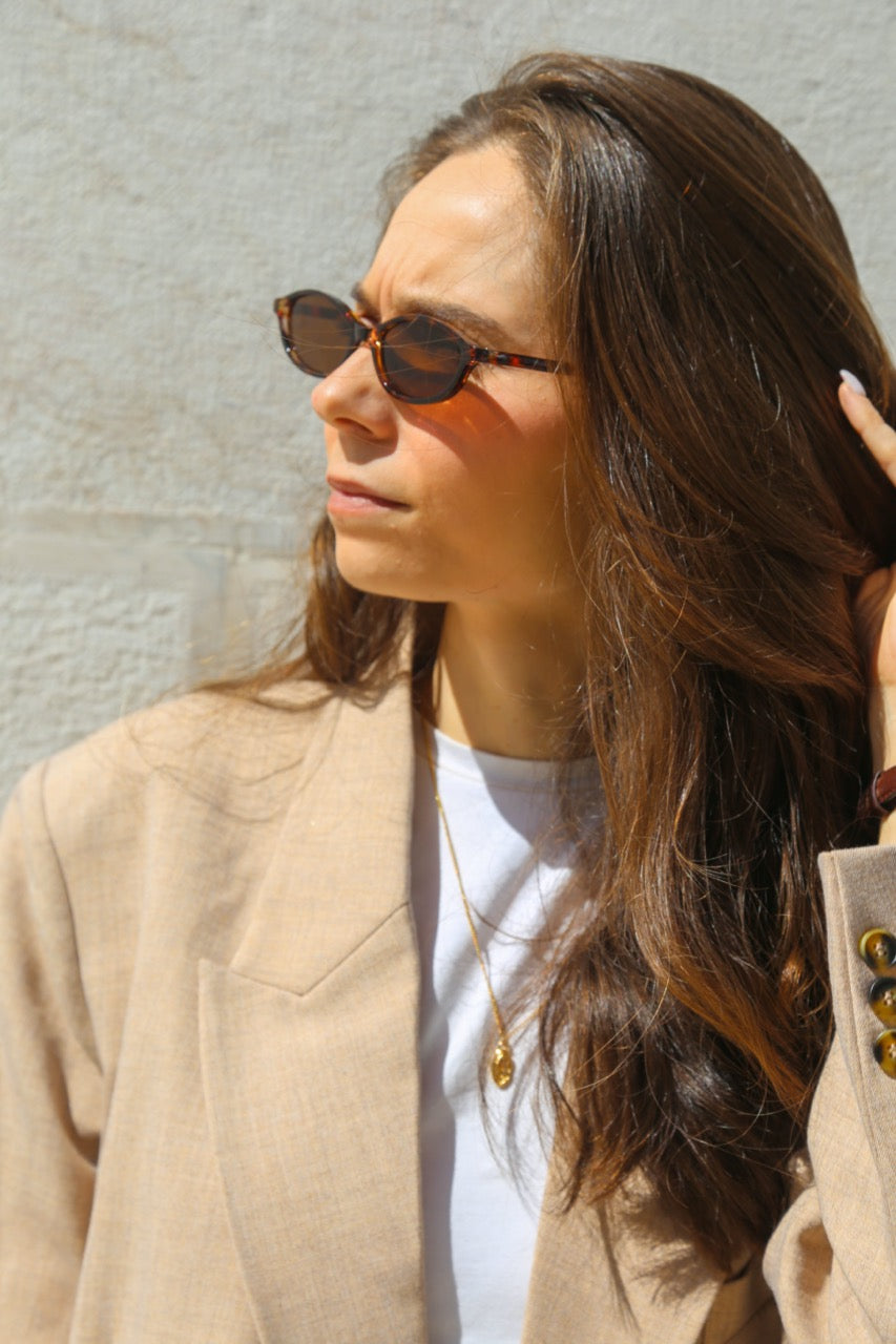 Óculos de Sol Ovais Cat Eye Castanhos Tartaruga com Lentes Castanhas ♻️ 400 UV, Cat 3