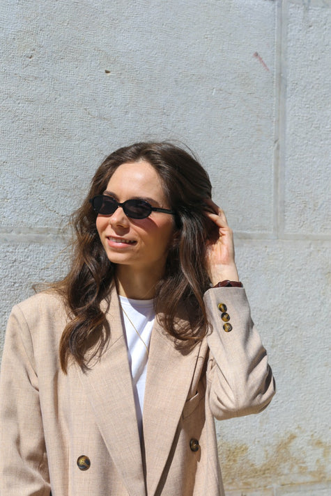 Óculos de Sol Ovais Pretos ♻️ 400 UV, Cat 3