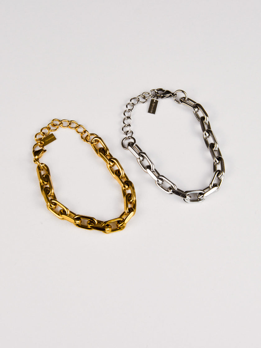 Pulseira Corrente Rectangular em Aço Dourada ou Prateada
