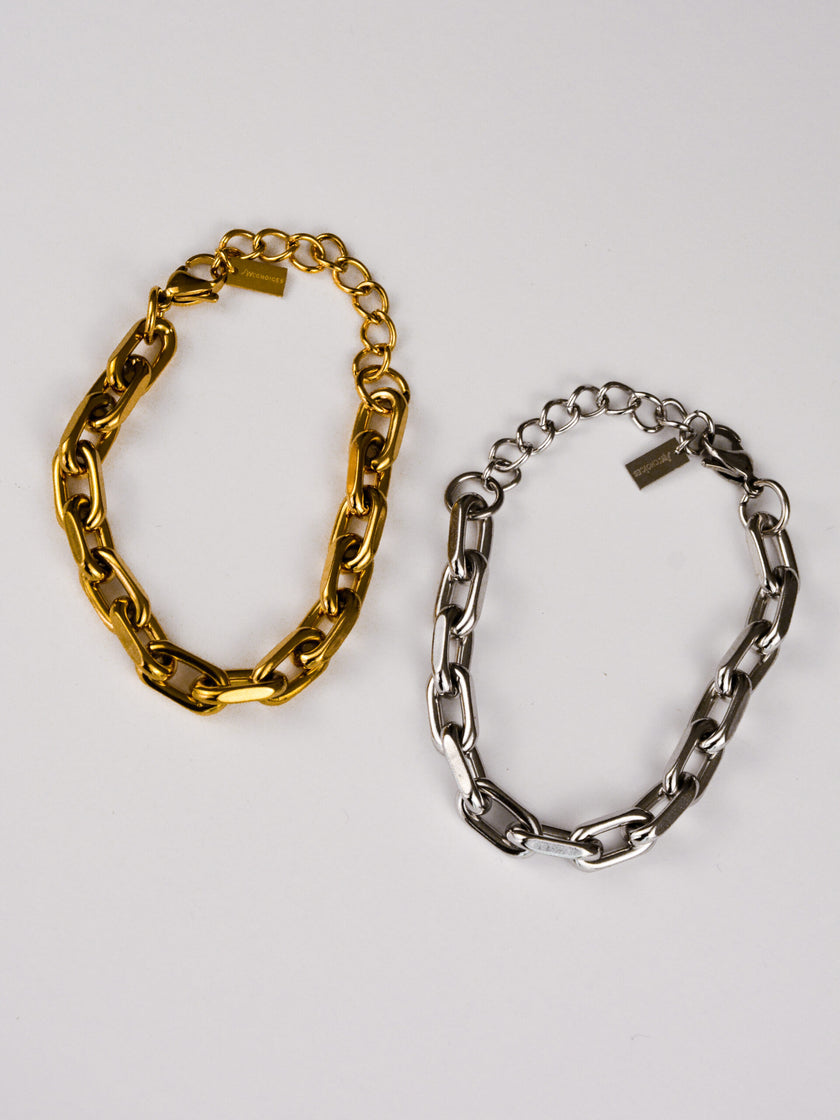 Pulseira Corrente Rectangular em Aço Dourada ou Prateada