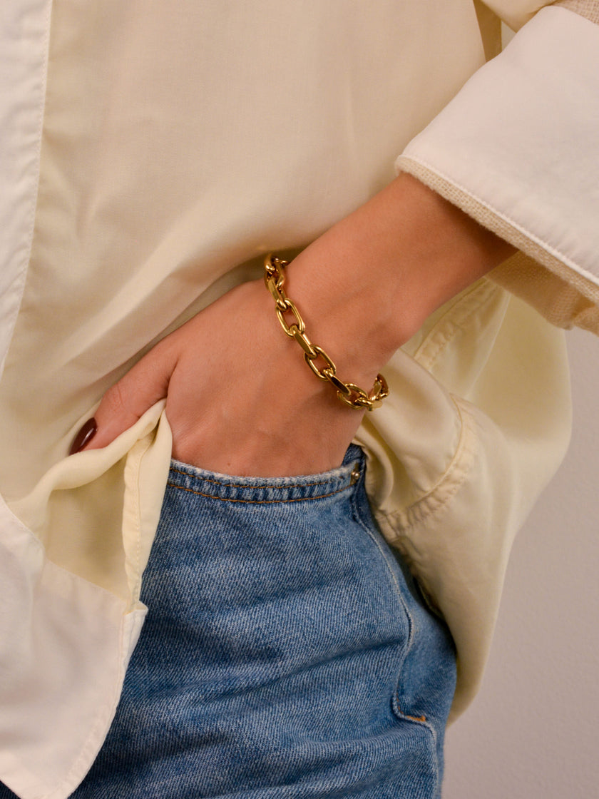 Pulseira Corrente Rectangular em Aço Dourada ou Prateada