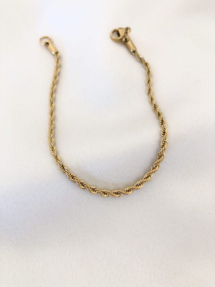 Pulseira em Aço Dourado Entrelaçada Fininha Dourada e Prateada