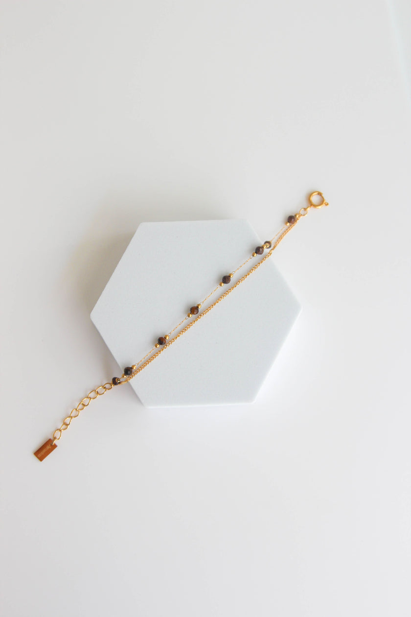 Pulseira Dupla de Pedras Naturais Castanhas Pequeninas