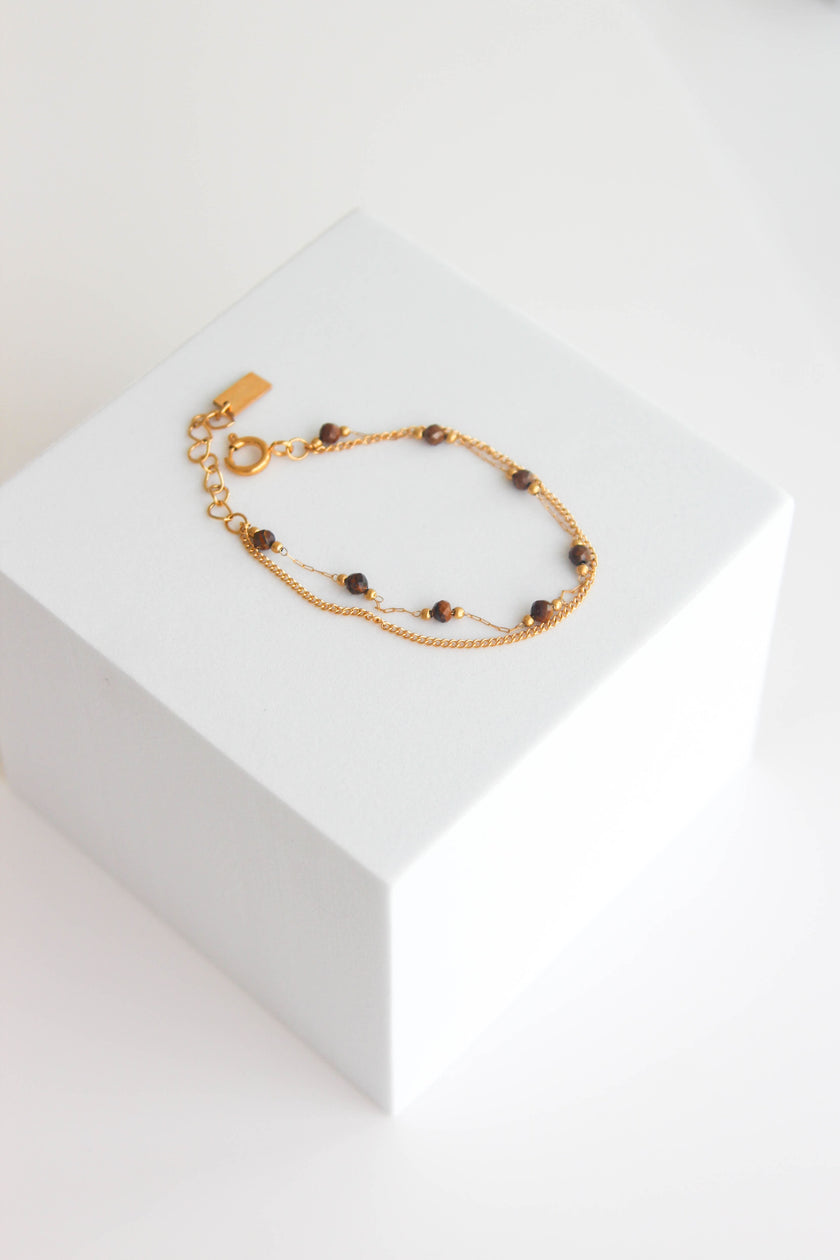 Pulseira Dupla de Pedras Naturais Castanhas Pequeninas